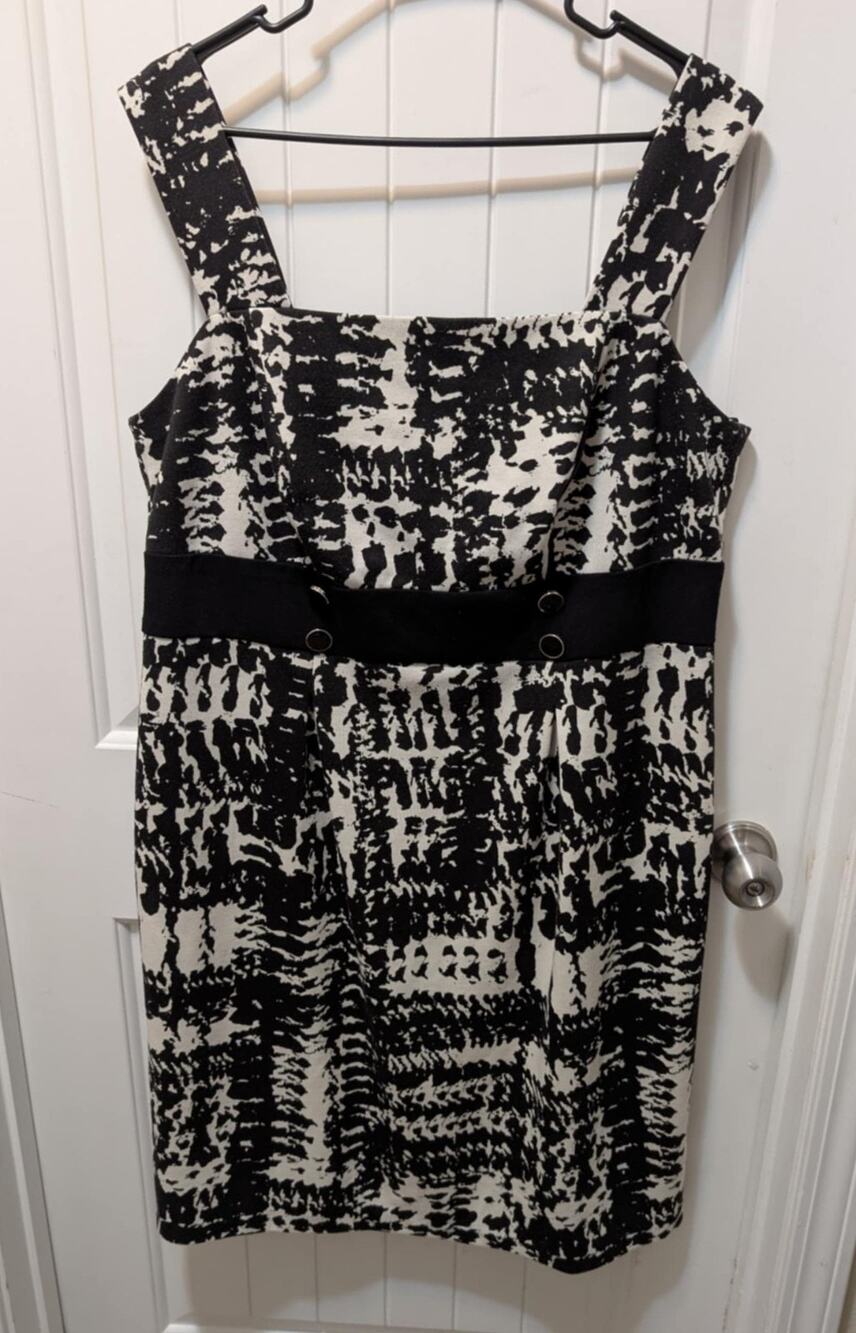 R&M RICHARDS Black & White Sleeveless Dress Plus Size 16 Spring Summer Cocktail